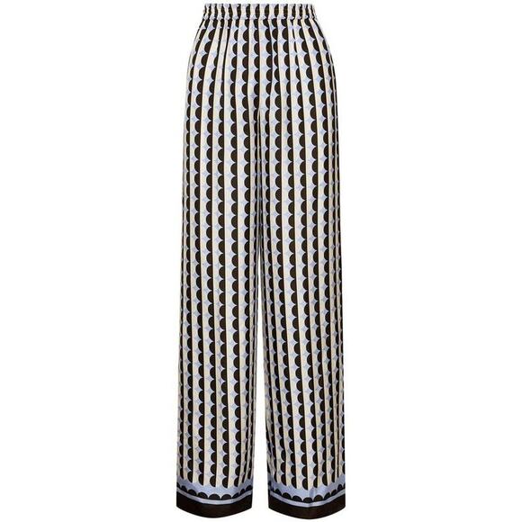 Oscar de la Renta  Wide Leg Allover Mini Geo Silk Twill Pants in Black & Blue 10 - Picture 6 of 6